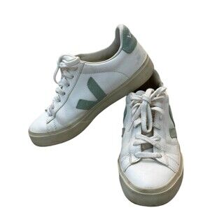 Veja Women's Campo Lace Up Sneakers. Shoes. White & Matcha Green. EU 37. US 6.
